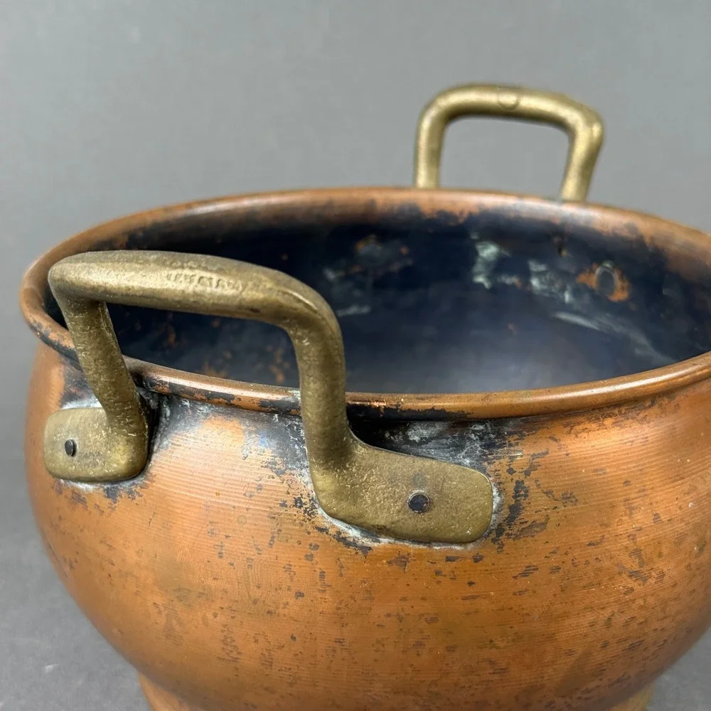 Copper Pot Cauldron Solid with Brass Handles 7